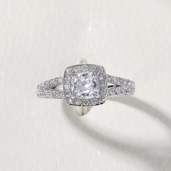 ▶NEW LUXURY 14K WHITE GOLD SQUARE GEM DIAMOND ENGAGEMENT RING FOR WOMEN, K774